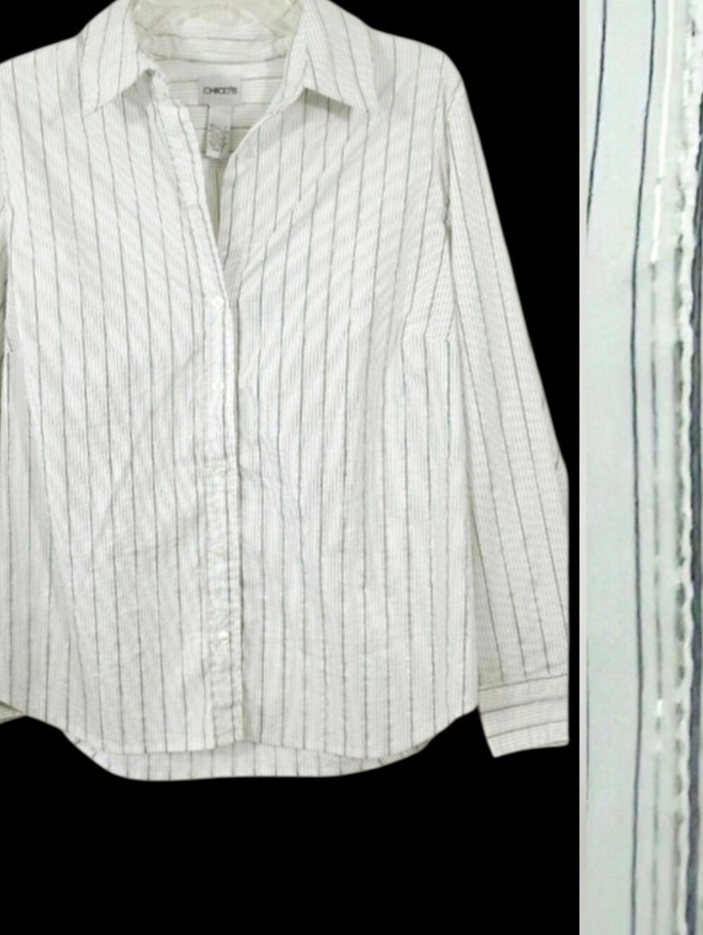 Chico's Silver Metallic Stripe Buttonup Shirt